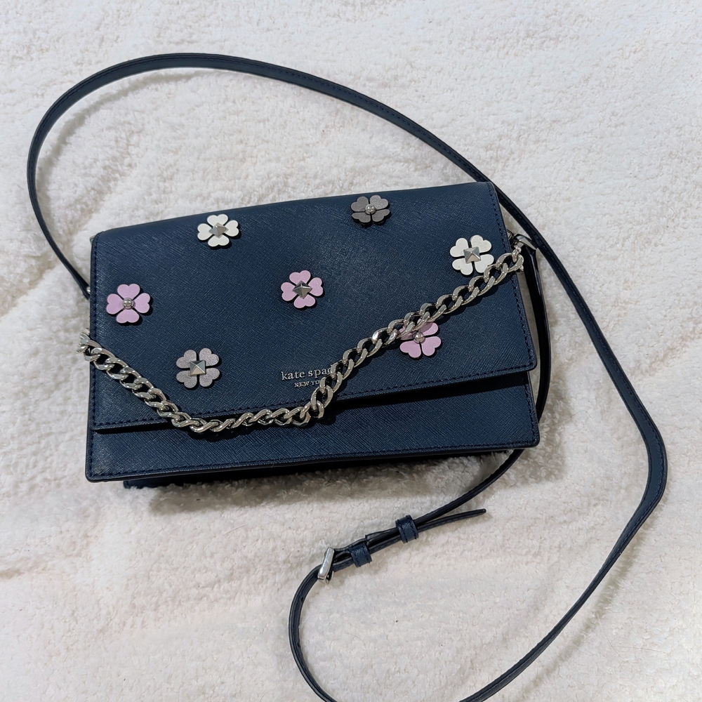 Kate Spade Navy Floral Saffiano Leather Crossbody Bag | Excellent Like New